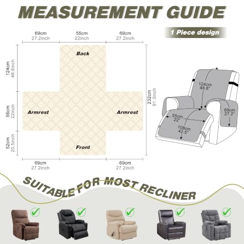 Image of TAOCOCO 100% Waterproof Recliner Chair Covers Reversible 22 inch, Gray Green