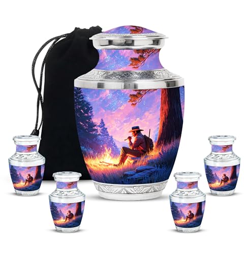Image of Cowboys Urn Decorative Urns for Ashes 1 Large & 4 Small | Large Burial Urn, Funeral for Mom & Dad, Cremation for Ashes