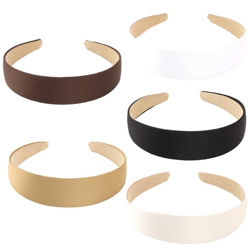 KEUKORZ Satin-Stirnbänder – 5 Stück einfarbige Haarbänder für Frauen – Modische Haaraccessoires für Make-up und Gesichtswäsche (5 Farben)