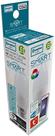 Crompton Lamps LED Smart WiFi Candle 5W BC-B22d Dimmable (40W Equivalent) 3000K Warm White + RGB Opal 470lm BC Bayonet B22 Amazon Alexa TUYA Colour Changing Thermal Plastic Google Home Light Bulb