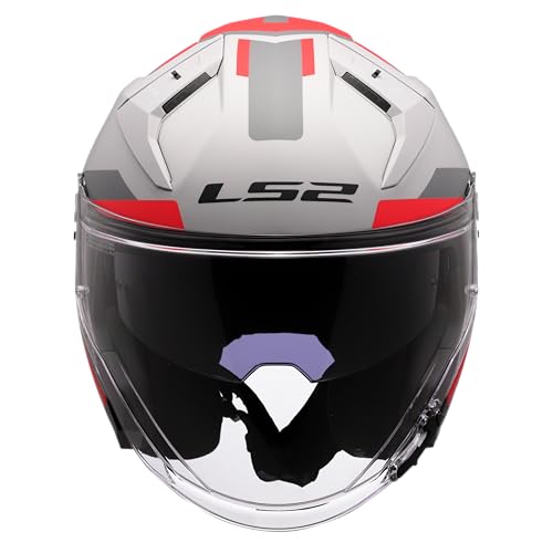 Casque jet moto LS2 Infinity II Focus gris rouge mixte écran solaire - 5