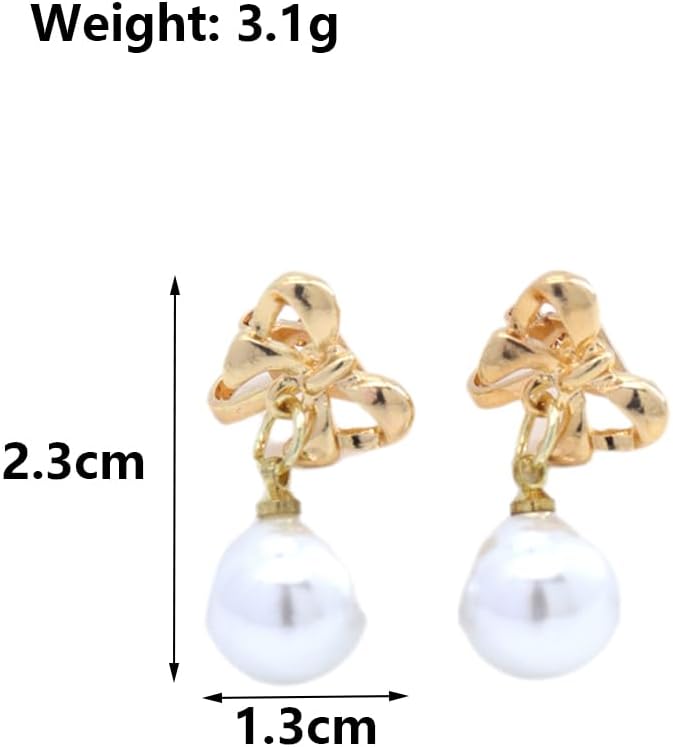 Sweet Pearl Bow Clip On Earrings for Women, Dainty 14K Gold Bowknot Pearl Drop Statement Earrings Trendy Non Piercing Ear Jewelry Accessories Gifts - Image 2
