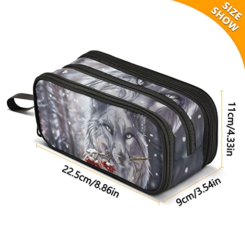 Image of Wolf Large Capacity Pencil Case Pencil Pouch Pen Box | 3 Compartment Large Storage Pencil Bag for Adults School Office Teen Girl Boy Men Women