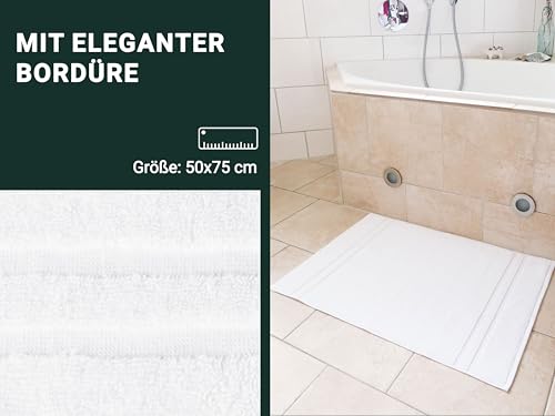 ZOLLNER 2er Set Badematten in 50x70 cm - saugstarke und Flauschige Badvorleger aus Baumwolle - bis 60°C waschbar - für Fußbodenheizung geeignet - in weiß - Hotelqualität