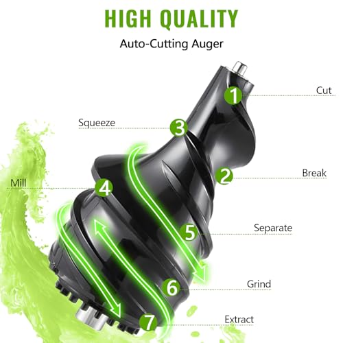 Jwevvie Cold Press Juicer Machine with 3.2 inch Large Feed Chute for Whole Fruits and Vegetables Durable Stainless Steel Masticating Juicer Large Auger