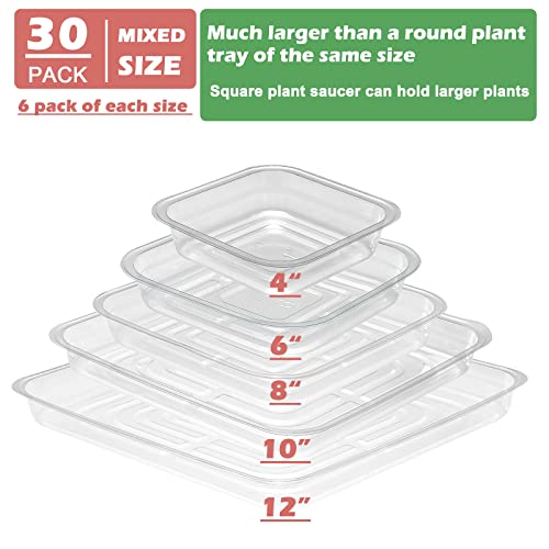 30 Pack Plant Saucers For Indoors 4/6/8/10/12 Inches Plant Trays For Pots Plastic Trays For Plants Square Plant Drip Trays For Potted Plants Flower Pot Saucers Clear Plant Plates To Catch Water, Bulk #TOP3