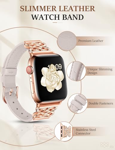 Image of Newlibery Leather Band for Women Slim Dressy Bands Compatible with Apple Watch 38mm 40mm 41mm 42mm 44mm 45mm 49mm, Designer Interlock Buckle Strap for iWatch Series 10 /9 /8 /7 /6 /5 /4 /3 /2 /1 /SE /Ultra