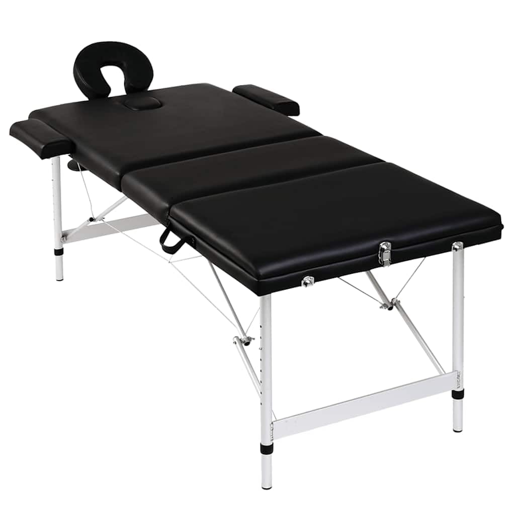 Refined Mesa Camilla de Masaje de Aluminio Plegable de Tres cuerpos Negros