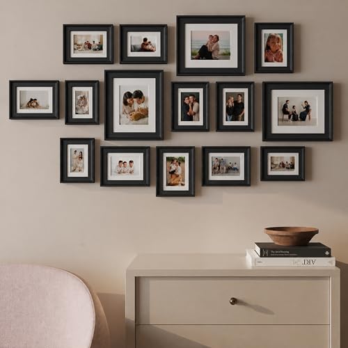 Image of Art Street Set of 15 Premium 3D Wall Photo Frames Sumptuous Memories Theme Individual Fiber Wood Photo Frames (Color - Cave Black, Size - 8x10, 5x7, 4x6 Inchs)