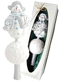Fabricado en Alemania Krebs Glas Lauscha - Puntas para el árbol de Navidad, muñeco de nieve sobre bola de nieve, fabricado en Alemania.