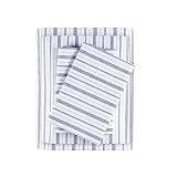 Madison Park 100% Cotton Sheets, Breathable & Soft Cotton Bed Sheets, Printed Design, Elastic Pocket Cotton Sheet Set Fits Up to 14" Mattress, All Season, Full Blue Stripes 4 Piece