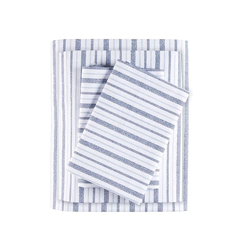 Image of Madison Park 100% Cotton Sheets, King Size, 200TC, Blue Stripe, 4 Piece | Breathable & Soft Sheet Set, Printed Design, All Season Comfort, Elastic Deep Pocket Fits Up to 14 inch Mattress, OEKO-TEX