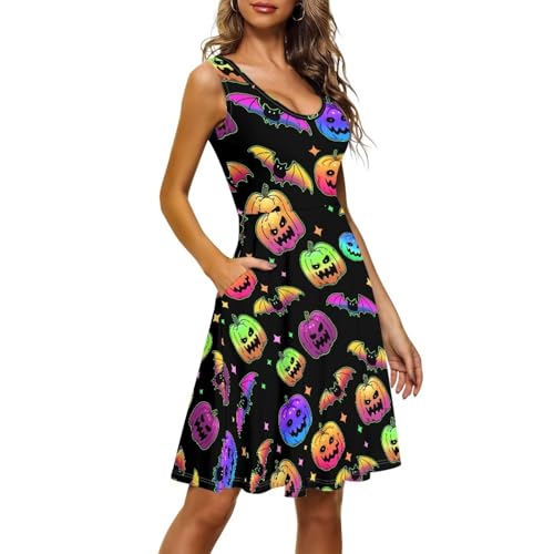 Image of TOADDITDO Women's Sleeveless O Neck Beach A-Line Party Coctail Tank Dresses Flared Sundress
