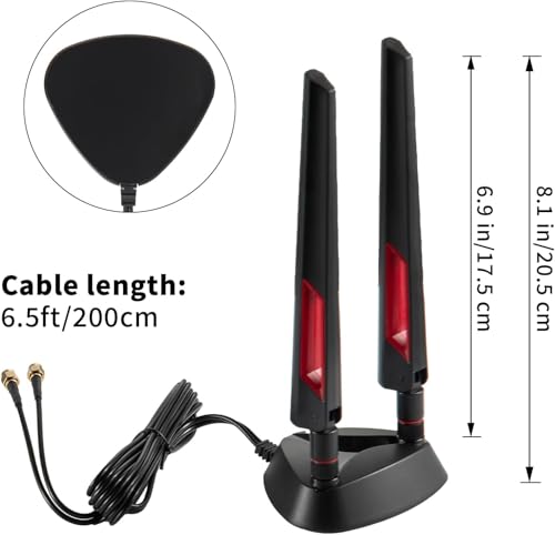 Supaerial WiFi 6E Tri-Band 2.4GHz 5.8GHz 6GHz Magnetic Base Antenna Aerial for PC Desktop Computer Gaming Motherboard PCI-E Wireless Router Hotspot Network Range Extender Booster - Image 2