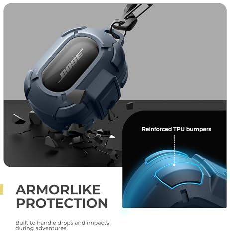 Image of Dexnor for Bose QuietComfort Earbuds Protective Case with Drop-Proof Lock, Shockproof Rugged Bumper Cover with Carabiner & Keyring for Bose QuietComfort Earbuds 2024 Blue（Charger not Included）