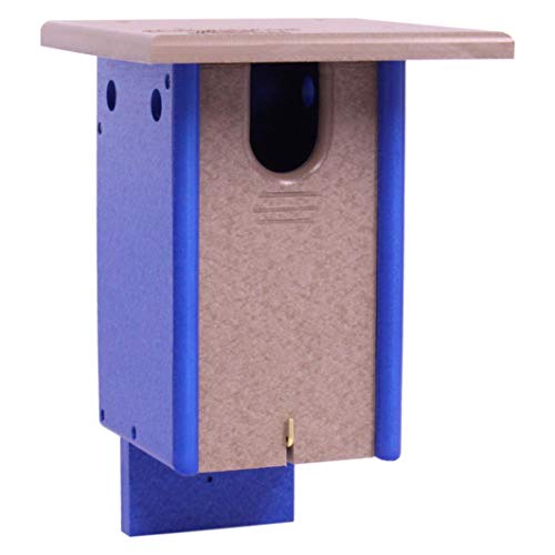 Amishtoybox.com Bluebird House - Post Mount - Amish-Made With 100% Recycled Poly Lumber (Weathered Wood/Blue) #TOP24