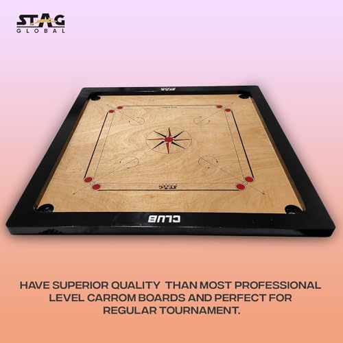 Image of STAG GLOBAL Club Carrom Board Set with Accessories - Premium Hardwood Game Board for Family Entertainme with Smooth Playing Surface, Complete Carrom Kit for All Ages and Skill Levels 2.5 inch