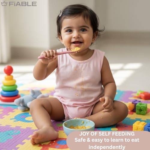 Image of FiABLE Premium 100% Pure Silicone Baby Spoons - Set of 2 Food Grade, BPA Free Spoons for 6months+ | First-Stage Spoons, Soft-tip Easy on Gums I Baby Training Spoon | - Set of 2 Pink&Yellow