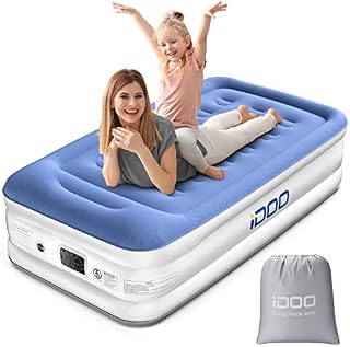 iDOO Single Size Air Bed with Built-in Electric Pump and Pillow, Inflatable bed in 3 Mins Self-Inflation/Deflation, Comfortable Flocked Surface Blow Up Bed for Home Camping 192x105x46cm, 249kg MAX