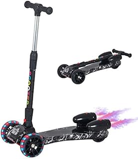 HOMCOM Scooter for Kids Toddler 3 Wheel Adjustable Height w/ Flashing Wheels Music Water Spray Foldable Kick Scooter for Boys and Girls 3 - 6 Yrs