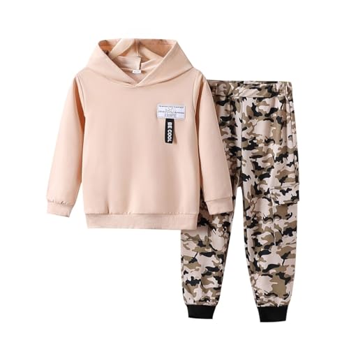 Image of Boys 2 Piece Outfits Long Sleeve Hooded Sweatshirt Top Camouflage Sweatpants Fall Winter Clothing Set 5-10T