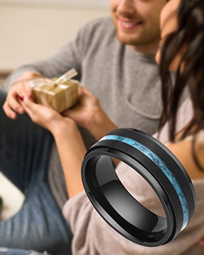 Lerchphi Titanium Custom Engrave Rings For Men With Turquoise Inay, 8Mm Black Mens Wedding Band, Personalized Promise Rings For Him, Size 10 Ring #TOP5
