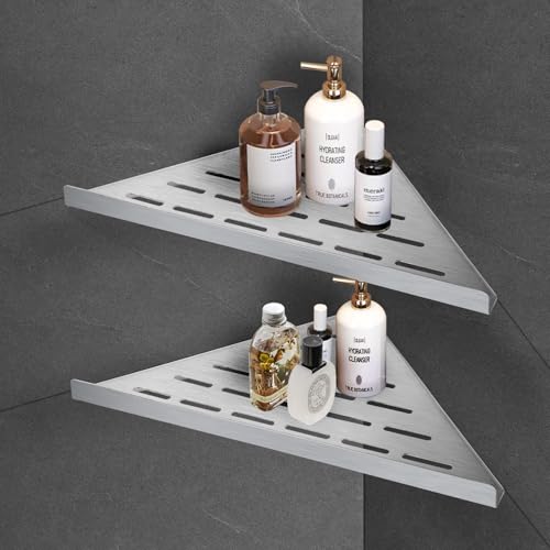 iYueMps 10inch Bathroom Corner Shelf 304 Stainless Steel Corner Shower Caddy for Bathroom, Kitchen,Toilet,No Drilling Wall Mounted (Sliver, 2pcs)