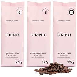 Grind Coffee Bean Variety Pack – 3x 227g – Amazon Exclusive – House/Light/Dark Roast – Suitable for all Coffee Machines – Barista Quality – Ethically Sourced – Roasted in UK