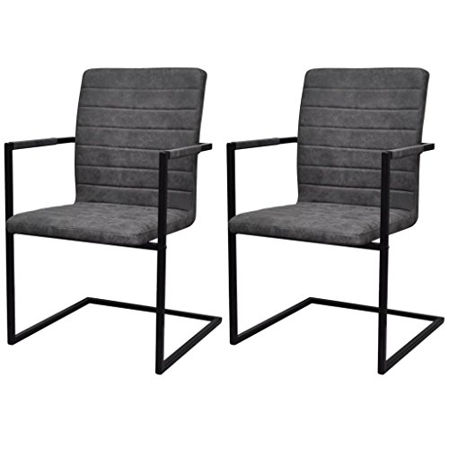Gecheer 2er Set Esszimmerstühle mit Armlehne | Freischwinger Essstuhl Küchenstuhl | PU-Leder Schwingstuhl mit Stahlrahmen 53 x 61 x 88,2 cm Grau Geriffelt Gecheer 2er Set Esszimmerstühle mit Armlehne | Freischwinger Essstuhl Küchenstuhl | PU-Leder Schwingstuhl mit Stahlrahmen 53 x 61 x 88,2 cm Grau Geriffelt