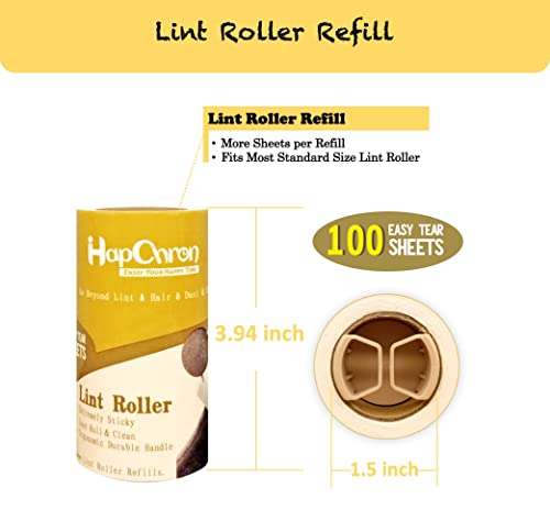 Hapchron Extra Sticky Lint Roller Refills Only, Total 800 Easy Tear Sheets , Fits Most 4" Standard Size Lint Roller With Inner Diameter At 1.5", Works Great On Pet Hair(Pack Of 8) #TOP1