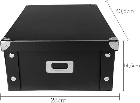 Ideen mit Herz Organiser Boxes Set of 3 Storage Box with Lid Foldable Made of Cardboard and Metal 16 Litres Each 40.5 cm x 28 cm x 14.5 cm (Black)