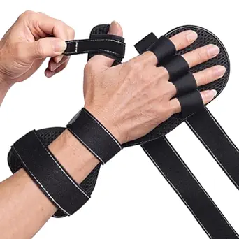 DrFinger Stroke Hand Brace Splint for Straightening Fingers with 5 Fingers Resting Support,Prevent Fingers Curling, Dupuytren's Contractures, Hand Spasms, Fit Right & Left, Men & Women -Black- M
