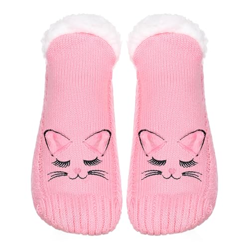 Image of ZYZX Cute Cat Slipper Socks for Women with Grips,Fuzzy Socks Indoor