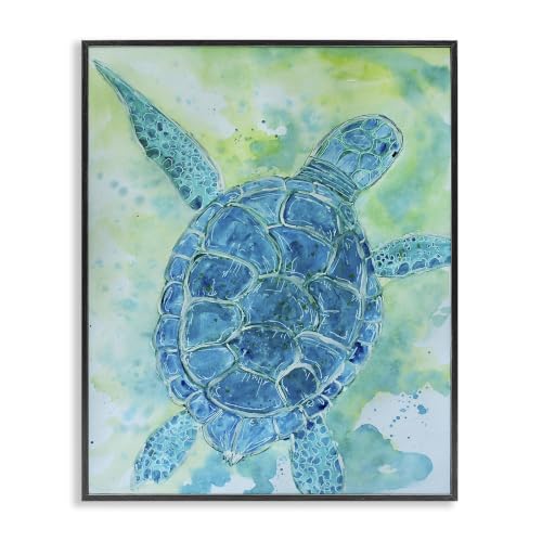 'Blue Sea Turtle Aquatic Bubbles'| Framed Giclee Art