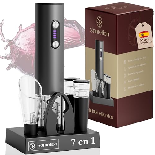 Abridor elétrico de vinho com ecrã de bateria conjunto 7 em 1 com base acessórios vácuo vertedor carregamento USB-C abertura rápida 6 a 10 segundos presente ideal portátil fácil de usar design premium