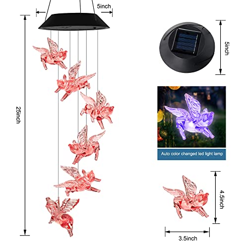 Pink Pig Solar Wind Chimes Outdoor Birthday Gifts For Women Mom Gifts From Daughter Wind Chimes Gifts Unique Gifts For Mom Best Grandma Birthday Gift Led Solar Light Gardn Decorations #TOP5