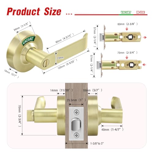 Aglehome Bathroom Indicator Privacy Door Lock,Vacant Occupied Lock, Gold by aglehome - Used condition - Image 4