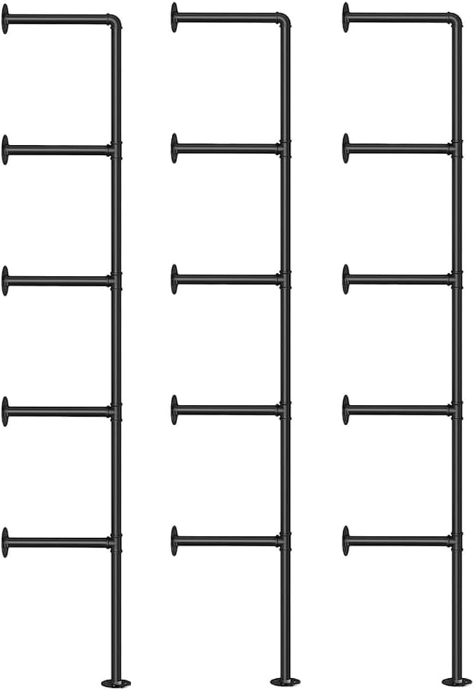 Kaler Industrial Pipe Shelves, 3-Set 5-Tier 68" Tall, 12" Depth,DIY Open Bookshelf Bookcase, Wall Mount Vintage Retro Shelving, Rustic Farmhouse Pantry Kitchen Storage,Black Shelf Brackets