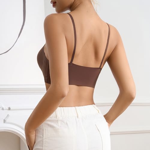 Image of DEANGELMON Seamless Bra for Women Buttery Soft Wireless Everyday Basic Bras Comfortable V Neck Padded Sleeping Bralettes
