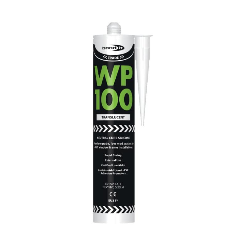 Bond IT WP100 Silicone Sealant Seal Rapid Cure Mastic External Door Windows White 300ml Bath Shower Basin Window Frames Quick Drying (Translucent)