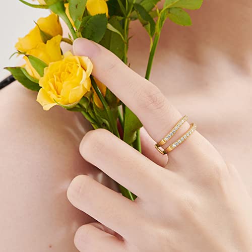 Sheloves Womens Yellow Gold Plated Wedding Band Ring Enhancers Round White Cz 925 Sterling Silver Guard Sz 10 #TOP4