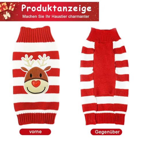 LATRAT Weihnachten Hundepullover,Hundepullover,Weihnachts-Elch-Kleidung, Weihnachts-Kostüm, Warm Welpe Klein Mittel Hunde (S, Rot-Elch)