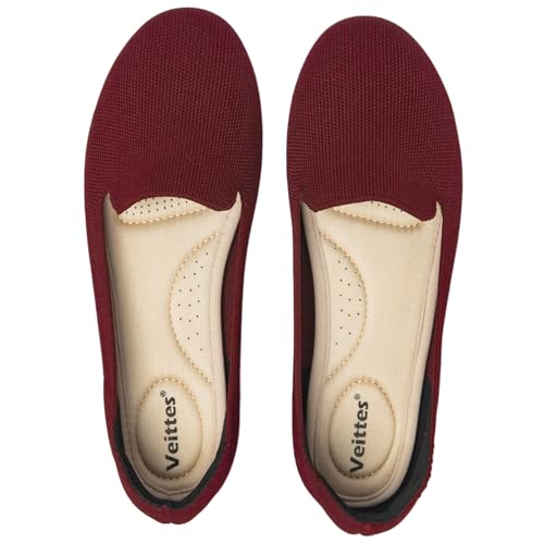 Image of Veittes Women's Wide Width Flats Shoes,Comfortable Breathable Casual Slip on Round-Toe Knitted Dressy Ballet Flats