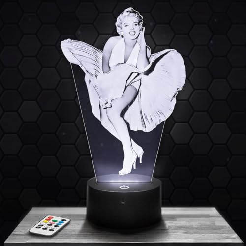 Lámpara 3D Marilyn Monroe, Pictyourlamp.com, Lámpara de grabado láser 3D, lámpara fotográfica de grabado en plexiglás, lámpara fotográfica de ilusión, lámpara decorativa