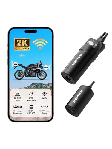 INNOVV K6 Motorcycle Dash Cam Dual Channel QHD 2K+1080P, IP67 Waterproof Mini Motocam with Wi-Fi, 120°Golden Angel, G-Sensor Detection, Support 256GB(SD Card not Included)