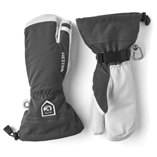 Hestra Army Leather Heli Ski Glove - Classic 3-Finger Snow Glove for Skiing, Snowboarding and Mountaineering, Grey, 10