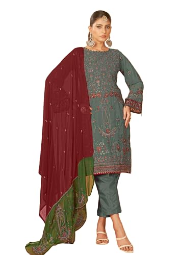 Combinaison georgette broderie Resham Zari Diamonds 13673 pantalon chic de soirée