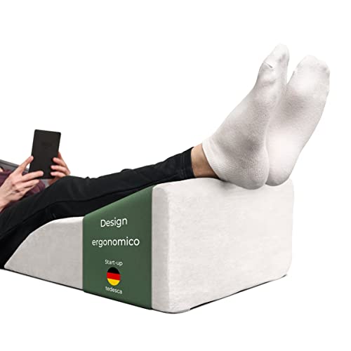 Cuscino ortopedico a cuneo con cuscino a mezzaluna rimovibile, supporto per dormire, seduti, reflusso acido e recupero post-operatorio, cuscino regolabile per collo, schiena e gomiti, bianco e grigio