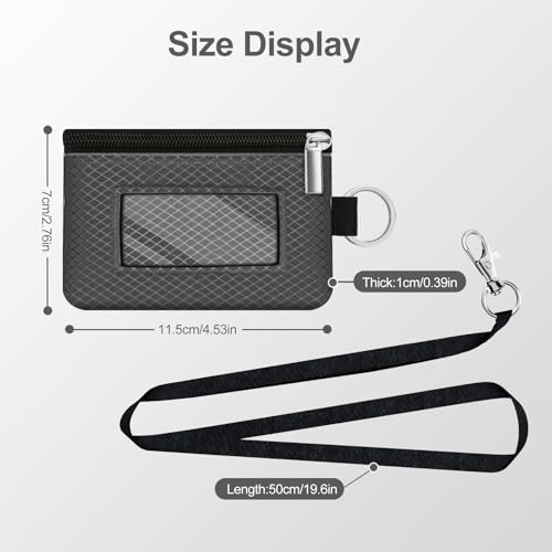 Image of Minimalist RFID Blocking Small Wallet with ID Window,WaterResistant Zip Id Case Wallet with Lanyard Keychain for Cards,Cash,Travel,Women,Men (DarkGrey)