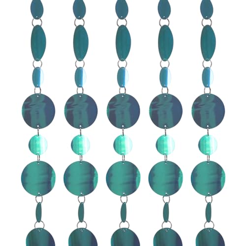 Queenbox 39.4in 5pcs Round Sequin Beaded Curtain, PVC Bubbles String Hanging Room Divider Curtain for Festival Wedding Party Backdrop, Blue